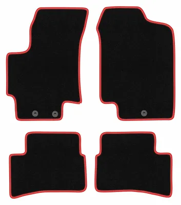 Image de Tapis de sol en moquette pour Kia Rio II DE 2005-2011 (à hayon) – jeu 4 pièces, noir/rouge, sur mesure – Wielganizator CARLUX
