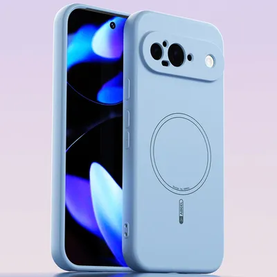 Image de Étui magnétique pour Google Pixel 9, compatible MagSafe, silicone liquide, antichoc et résistant aux rayures Bleu