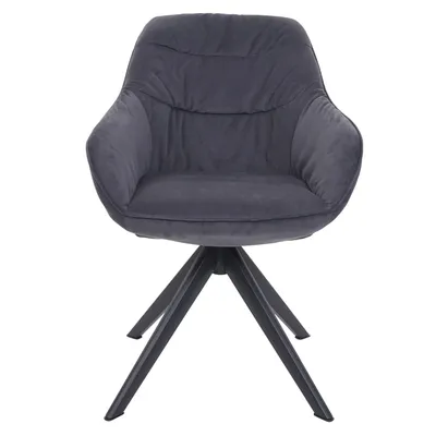 A single gray armchair with a swivel base is shown against a white background.