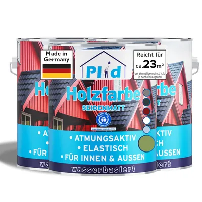 Produktbild von Plid Holzfarbe Moosgrün 2,25L Innen & Außen / Innen & Außen - Wetterschutzfarbe Holzfarbe Außen - Dauerhafte Holzschutzfarbe - Farbe für Holz