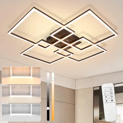 Image de ZMH LED Plafonnier Salon - 72CM Salon Chambre Noir Moderne Chambre 48W Dimmable 3000-6500K Lampe de cuisine