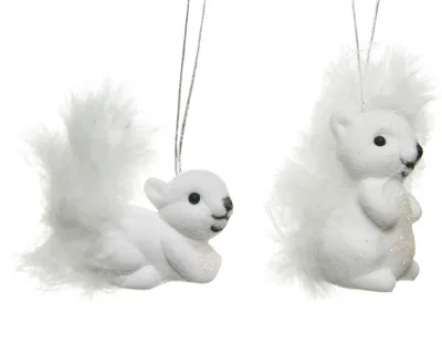 Produktbild von Christbaumschmuck Kunststoff / Samt Eichhörnchen 6cm weiß, 2er Set