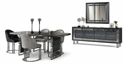 Image de Ensemble élégant pour salle à manger : table avec 4 chaises et buffet moderne