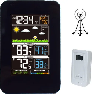 Obrázek produktu pro Meteostanice, vnitřní/venkovní teploměr, monitor teploty a vlhkosti, elektronický budík 12 h/24 h, hodiny s předpovědí počasí