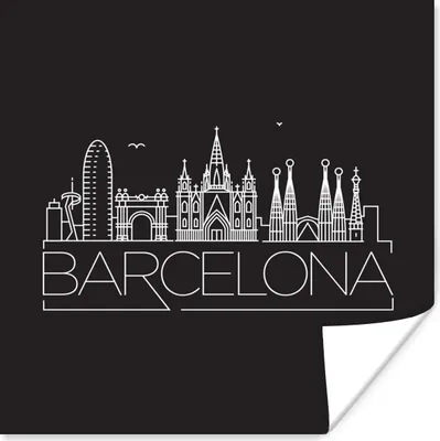 Produktbild von MuchoWow® Poster Skyline "Barcelona" weiß auf schwarz 50x50 cm - Wohnzimmerdekoration