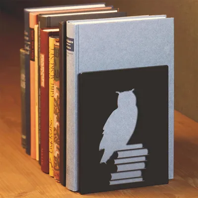 Zdjęcie produktu dla moses libri_x, Zestaw podpórek do książek z czytającą sową, zestaw 2 metalowych podpórek do książek , Dwie czarne metalowe podpórki do książek w zestawie z pięknie wyciętymi czytającymi sowami, 16 cm x 16 cm x 12,5 cm