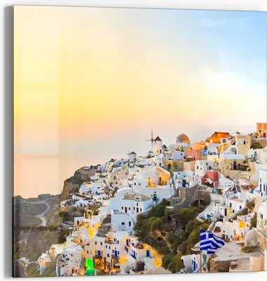 Produktbild von DEQORI Glasbild Echtglas 50x50 cm 'Kykladen-Dämmerung' Wandbild Bild modern Deko