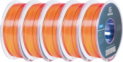 Immagine prodotto di filamento 3D, robusto ed ecologico, superficie lucida, rosso giallo blu