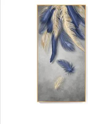 Produktbild von TPFLiving Kunstdruck LW-67 (OHNE RAHMEN) Poster - Leinwand - Wandbild - Hochauflösender Giclée-Druck, langlebig und hochwertig - Nordic Art - Blaue und goldene Federn - Bilder Wohnzimmer -  - Größe: 40x80cm