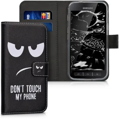 Produktbild von kwmobile Wallet Case kompatibel mit Samsung Galaxy Xcover 4 / 4S Hülle - Cover mit Ständer und Kartenfächern - Don't touch my Phone Weiß Schwarz