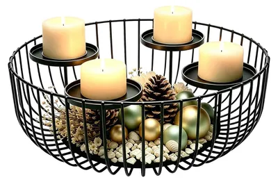 Metall Adventskranz schwarz rund 30 cm mit 4 Kerzentellern