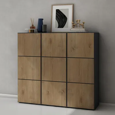 Immagine prodotto di doporro Scarpiera Ingresso Componibile 135x36x120 cm con 18 Ripiani in Legno Antracite opaco e Marrone chiaro, Mobile Porta Scarpe Salvaspazio con Grande Capacitš€ per Corridoio o Camera