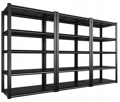 Produktbild von Schwerlastregal 3er Set 200x100x50 cm - Metallregal - Schwarz Pulverbeschichtet - Höhenverstellung - 15 Böden - Traglast Gesamt 2700 kg
