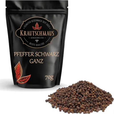 Produktbild von 70g Pfeffer schwarz ganz von Krautschmaus, schonend getrocknet, voller Geschmack