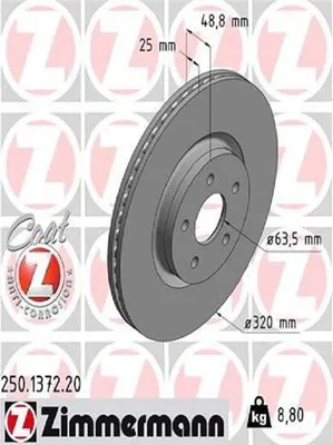 Produktbild von 2x ZIMMERMANN Bremsscheibe 250.1372.20 für FORD FOCUS III Turnier Kuga Mk2 (DM2)