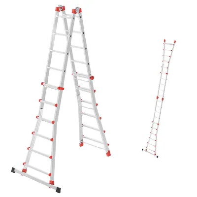 Produktbild von Hailo M80 Alu-Multifunktionsleiter - Mehrzweckleiter mit 4 x 6 Sprossen - variierbar durch 2 Sicherheitsgelenke - Arbeitshöhe bis 675 cm - Gewicht 19,5 kg - Silber