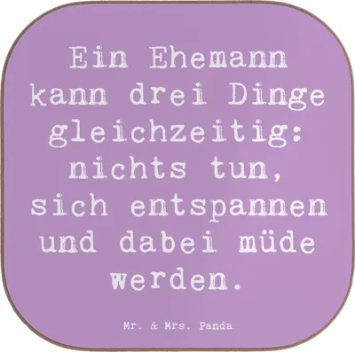 Produktbild von Mr. & Mrs. Panda Untersetzer Glas Spruch Ehemann Fähigkeiten - Lavendeltraum - Geschenk, Loyalität, Multitasking, Müdigkeit, für Gläser, Getränkeuntersetzer, Beziehung