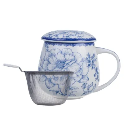Produktbild von Eleganter, von der Kunst inspirierter Porzellanbecher mit Brüher