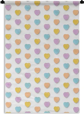Produktbild von MuchoWow® Wandteppich Wandbehang Herz - Muster - Pastell 90x135 cm Tapisserie Dekoration Wandtuch - Baumwolle - Wandskulptur