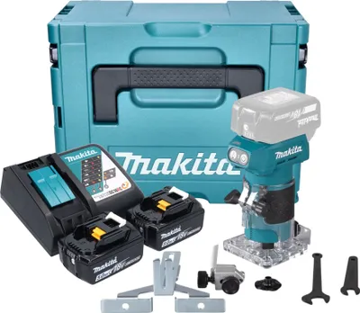 Produktbild von Makita DRT 52 RTJ Akku Kantenfräse 18 V 6 mm Brushless + 2x Akku 5,0 Ah + Ladegerät + Makpac