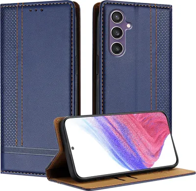 Immagine prodotto di Custodia per Samsung Galaxy S23 FE in pelle flip case con funzione stand blu