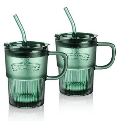 Productafbeelding van Solidchoice - Set van 2 Groene Drinkbekers met Deksel en Handvat