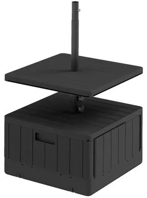 Produktbild von 3 in 1 Sonnenschirmständer 80 kg befüllbar, Bepflanzbar Schirmständer mit Rollen, Tischplatte Quadratisch Schirmhalter Schirmgewicht Ständer für Sonnenschirm Ø38/48 mm, für Balkon Schwarz