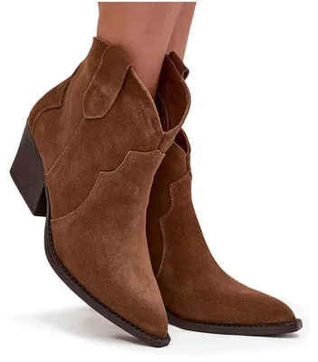 Zdjęcie produktu dla Wsuwane Botki Kowbojki Damskie Z Naturalnego Zamszu Camel Beretta 40