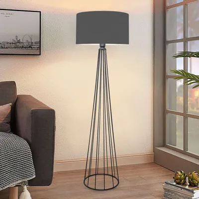 Produktbild von Opviq, Hochwertige Stehlampe aus 100% Metall, Anthrazit, 155 cm hoch | Stoffschirm 21 x 38 cm, E27 Fassung max. 40 W | Modernes, industrielles Design für jeden Raum.