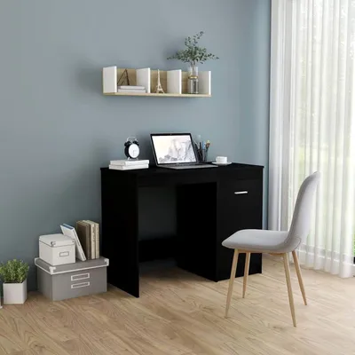 Produktbild von Eleganter schwarzer Schreibtisch aus Holzwerkstoff, 100 x 50 x 76 cm, mit Schrank für Studium und Büro