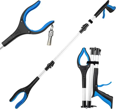 Imagen del producto de Pinza de agarre para personas mayores, de 91 cm, telescópica, con puntas magnéticas, cabeza giratoria, ideal para jardín y cocina