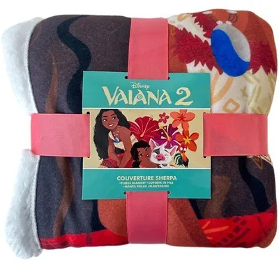 Image de Plaid Sherpa Disney Vaiana Sœurs de l'océan, Doux et Confortable, Motif Océanique, 100 x 150 cm