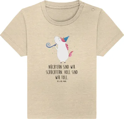Produktbild von Mr. & Mrs. Panda Babyshirt Einhorn Party 6. - 12. Monat - Natural Raw - Geschenk, Baby Shirt, Club, Geburtstag, Unicorn, Jerseyshirt, Disco, Kinder,  T-Shirt, Alkohol