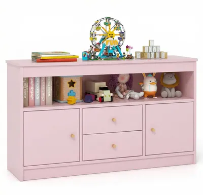 Image de Étagère FANTASK pour enfants, en bois, dimensions : 106 x 30 x 62 cm, armoire à jouets pour enfants avec 2 tiroirs