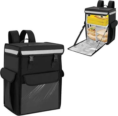 Produktbild von Isolierter Liefer-Rucksack, Thermotasche mit Herausnehmbarem Trenner, Reflektierenden Streifen, Vollöffnung, Pizza Liefertasche für Fahrrad, Outdoor, Camping, Warmes und Kaltes Essen