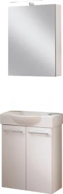 Produktbild von FACKELMANN SBC SCENO Gäste WC Waschtisch Set mit Spiegelschrank 55 cm breit, Weiß, Türanschlag rechts  Ein elegantes Highlight für jedes Badezimmer
