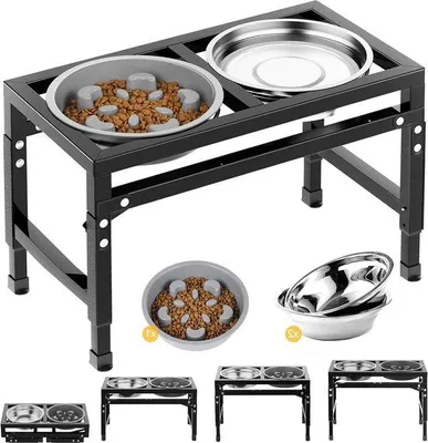 Produktbild von Famanu Hunde Futternapf mit langsamer Fütterung - 4 Höhen verstellbar - faltbar - Edelstahl