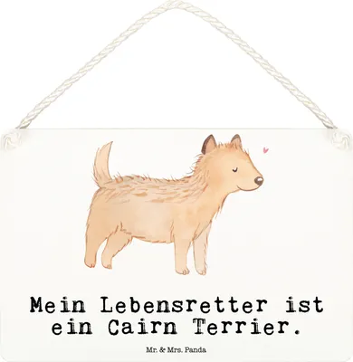 Produktbild von Mr. & Mrs. Panda holzbild Cairn Terrier Lebensretter DIN A6 - Weiß - Geschenk, Türschild, Schild, Dekobrett, Holzschild, wandtafel