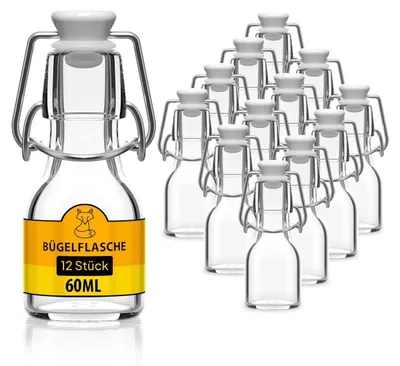 Produktbild von 12x Glasflasche 60ml Flaschen zum Befüllen Einmachgläser Bügelverschluss leere Flaschen Bügelflaschen Schnapsflaschen Likörflaschen Saftflaschen