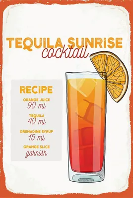 Produktbild von vianmo Holzschild 18x12 cm Tequila Sunrise Cocktail Recipe