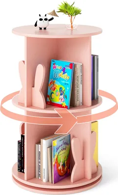 Produktbild von GOPLUS Bücherregal Kinder, 360° drehrbares Kinderregal, Büchergestell mit 2 Ebenen, 8 Fächern & Buchstützen, Montessori Kinderregal für Kinderzimmer