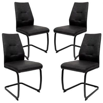 Produktbild von Moderne Esszimmerstühle in Lederoptik - gepolsterte Freischwinger mit robustem Metallgestell - pflegeleichte Schwingstühle mit atmungsaktiver Oberfläche,Farbe:Schwarz;Menge:4 St.