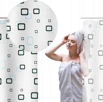 Produktbild von SEPIO Duschvorhang 180x200 cm mit Rechteckmuster , Wasserdichter Duschrollo aus Stoff PEVA mit Dauerhaftem Muster, für Badezimmer