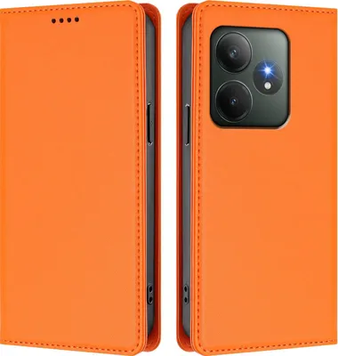 Produktbild von Handyhülle für Realme GT 6/Realme GT 6T, Kunstleder Klapphülle Stoßfeste Magnetische Hülle mit Ständer Orange