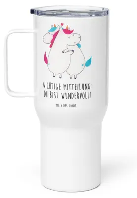 Produktbild von Mr. & Mrs. Panda thermosbecher Einhorn Mitteilung - Weiß - Geschenk, Valentinstag, Thermobecher, Kaffee-Thermobecher, Spruch, Unicorn, Liebe, Kaffee-to-go-Becher