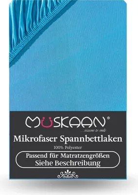 A close-up view of a turquoise fitted sheet, showing the elasticated corner.