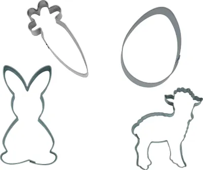 Produktbild von Kaladia Plätzchen Ausstecher 4er Set Ostern - Hase, Lamm, Karotte und Ei - aus Edelstahl - Spülmaschienenfest