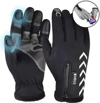 Produktbild von Zimní teplé rukavice se zipem, voděodolné větruodolné neklouzavé zimní rukavice Cyklistické rukavice pro muže ženy, Black&White, XL