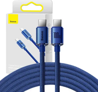 Produktbild von Baseus Crystal Shine Series Kabel USB-Kabel für schnelles Aufladen und Datenübertragung USB Typ C - USB Typ C 100W 1,2m blau (CAJY000603)