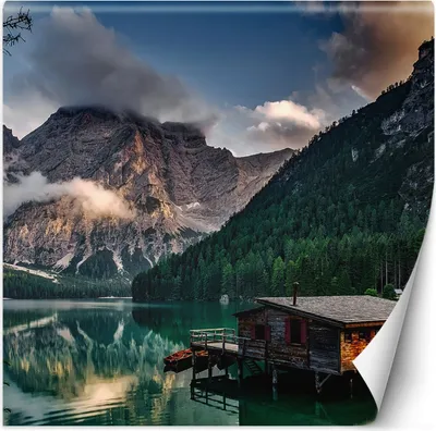 Immagine prodotto di Murale grande lago in montagna paesaggio montano carta da parati per pareti 250x250 cm colore Blu tema Paesaggi